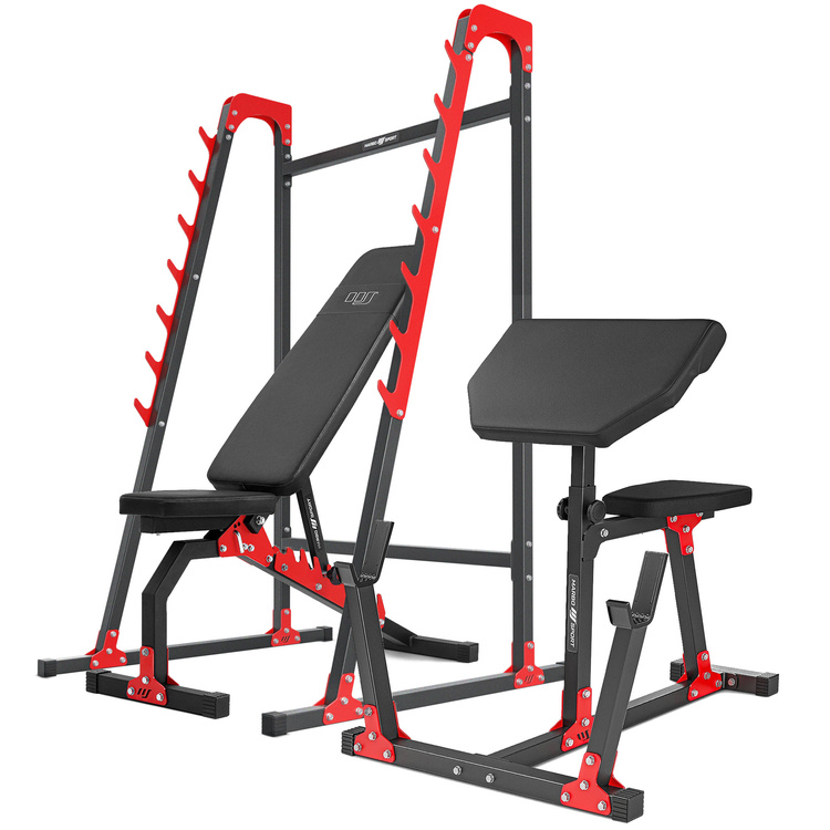 Ensemble MH10 | Banc de musculation MH-L114 + supports multiniveaux MH-S204 + banc à biceps MH-L105 - Marbo Sport
