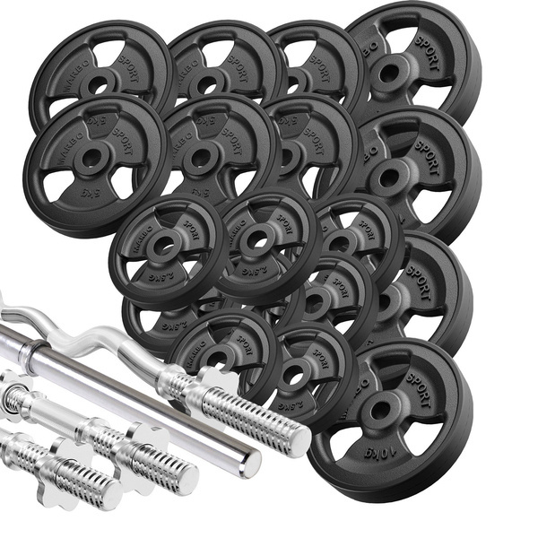 Kit de barres d'haltères renforcées et de disques caoutchoutés pour la musculation de 113 kg