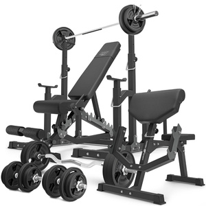 Set MS5_2.0_113KG_G | banc double face + supports réglables + Banc Scott avec support réglable + Kit de barres d'haltères renforcées et de disques caoutchoutés pour la musculation de 113 kg - Marbo Sport