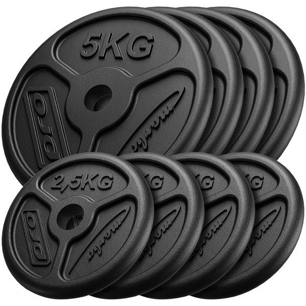 Ensemble de poids en fonte Slim ø30 / 31 mm | 30 kg / 4 x 5 kg + 4 x 2,5 kg - Marbo Sport