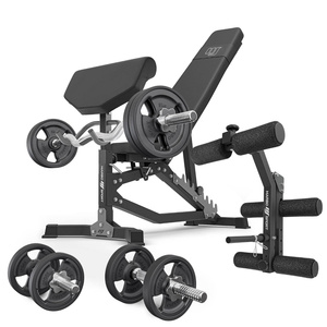 Set MS39_2.0_42KG_G | banc double face + banc à biceps + presse à jambes + kit de barres d'haltères renforcées et de disques caoutchoutés pour la musculation de 42 kg - Marbo Sport
