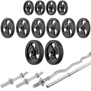 Ensemble MH7_110KG_KIER_G | Banc de musculation MH-L114 + supports pour barres MH-S201 + kit de barres d'haltères renforcées et de disques caoutchoutés pour la musculation de 83 kg - Marbo Sport