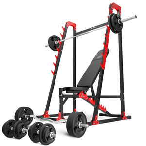 Ensemble MH24_156KG_KIER_G | Banc de musculation MH-L115 + supports multiniveaux MH-S204 + kit de barres d'haltères renforcées et de disques caoutchoutés pour la musculation de 113 kg - Marbo Sport