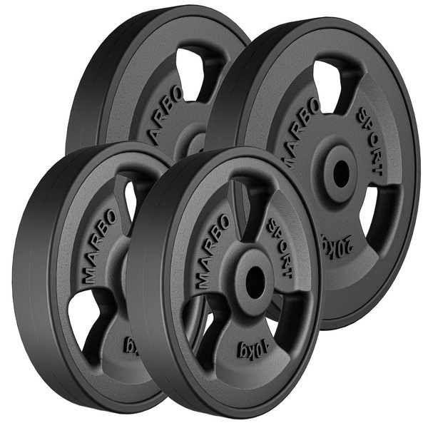 Ensemble de poids en fonte caoutchoutés Tri-grip ø30 / 31 mm | 60 kg 2 x 20 kg + 2 x 10 kg - Marbo Sport