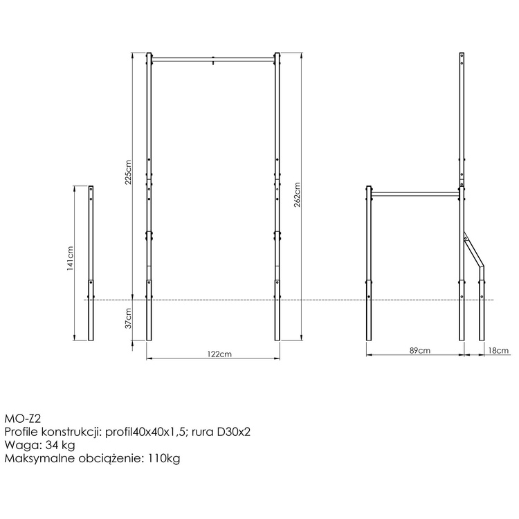 Barre de Traction Extérieure avec Support Sac et Dips Longues MO-Z2 - Marbo Sport