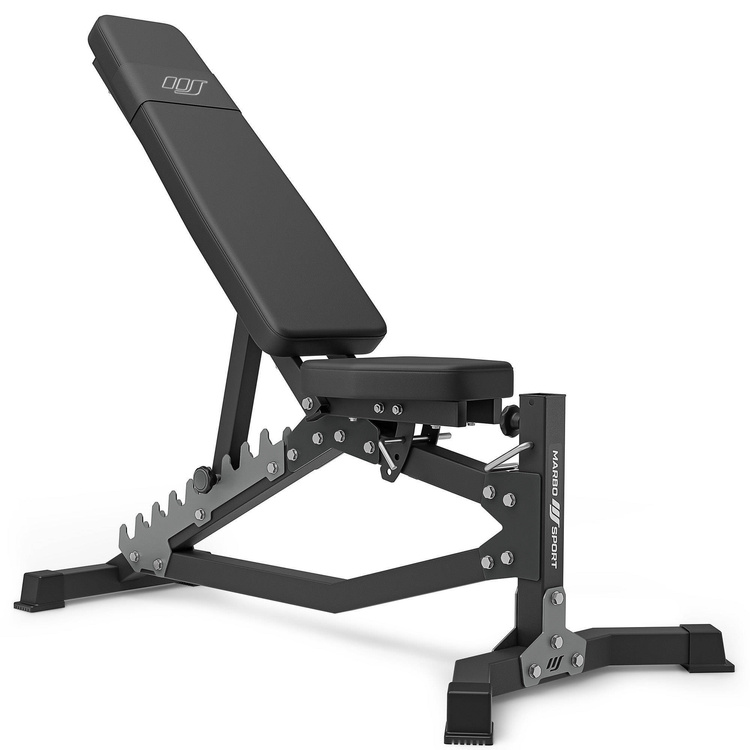 Set MS8_2.0_113KG | Banc d'entraînement double face réglable + supports multi-niveaux (2 pièces) + kit de barres d'haltères renforcées et de disques pour la musculation de 113 kg - Marbo Sport