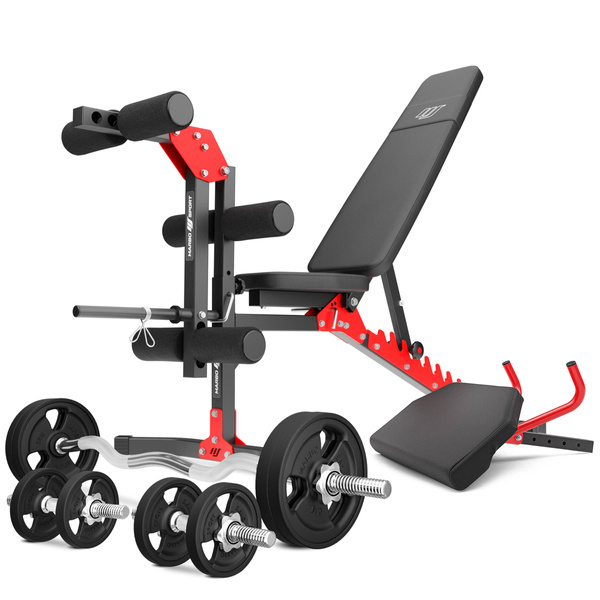 Ensemble MH1_68KG_KIER_G | Banc de musculation MH-L115 + banc à biceps MH-A101 + banc de musculation MH-A102 + kit de barres d'haltères renforcées et de disques caoutchoutés pour la musculation de 42 kg - Marbo Sport