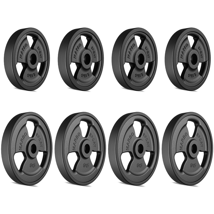 Ensemble de poids en fonte caoutchoutés Tri-grip ø30 / 31 mm | 30 kg / 4 x 5 kg + 4 x 2,5 kg - Marbo Sport
