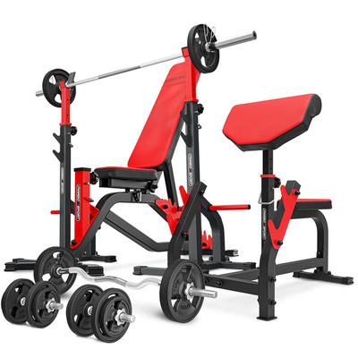 Ensemble MS33_146KG_KIER_G | Banc de musculation MS-L101 + le banc Scott MS-L107 + supports pour barres MS-S108 + kit de barres d'haltères renforcées et de disques caoutchoutés pour la musculation de 83 kg - Marbo Sport
