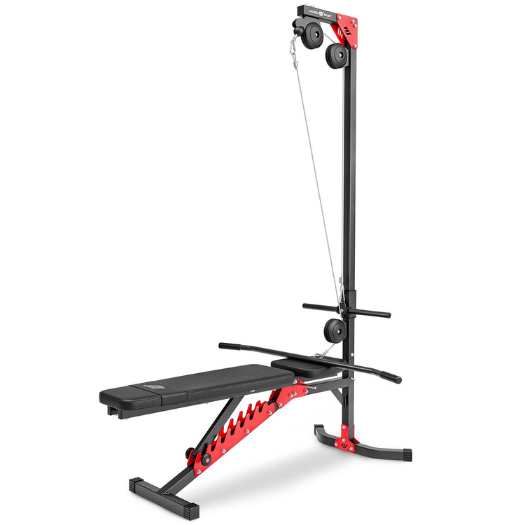Ensemble MH25_162KG_KIER | Banc de musculation + supports pour barres + banc à biceps + extension de jambes + poulie pour traction + kit de barres d'haltères renforcées et de disques pour la musculation de 113 kg - Marbo Sport