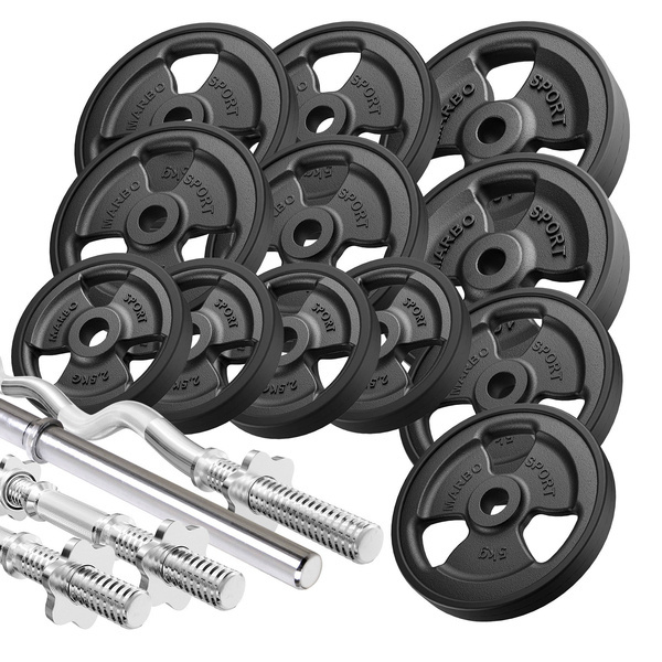 Kit de barres d'haltères renforcées et de disques caoutchoutés pour la musculation de 83 kg