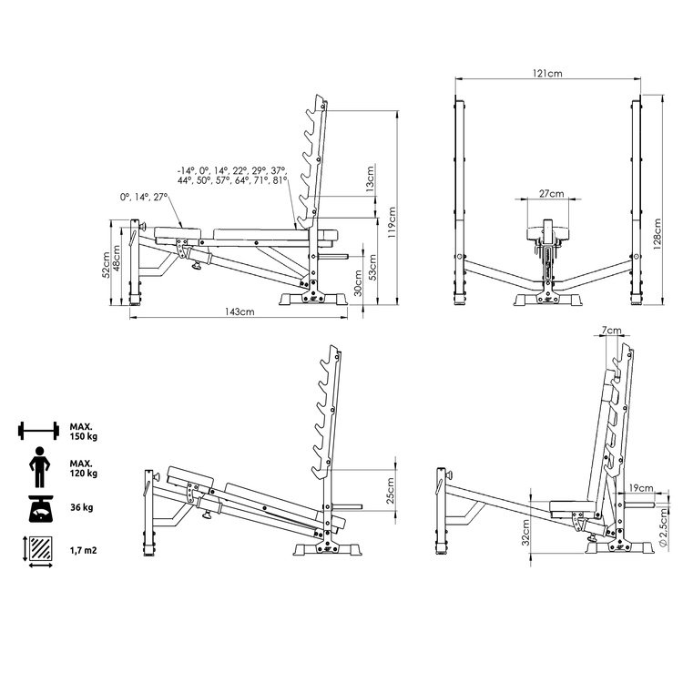 Banc de Musculation avec Chandelles Incliné Décliné MS-L106 3.0 - Marbo Sport