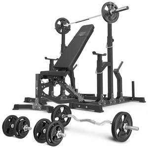 Set MS11_2.0_83KG | banc d'entraînement double face réglable face + supports réglables + kit de barres d'haltères renforcées et de disques pour la musculation de 83 kg - Marbo Sport