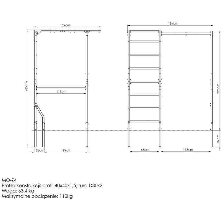 Espalier et Barre de Traction Extérieure avec Support Sac MO-Z4 - Marbo Sport