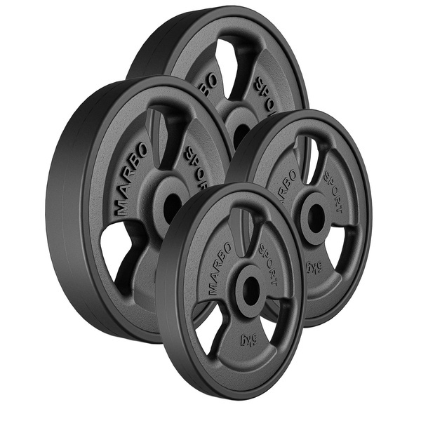 Ensemble de poids en fonte caoutchoutés Tri-grip ø30 / 31 mm | 30 kg / 2 x 10 kg + 2 x 5 kg - Marbo Sport