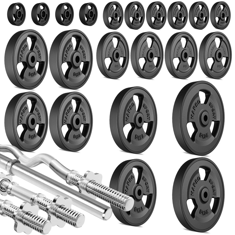Kit de barres d'haltères renforcées et de disques caoutchoutés pour la musculation de 172 kg