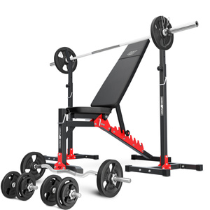 Ensemble MH19_111KG_KIER | Banc de musculation MH-L115 + Support pour barres MH-S201 + kit de barres d'haltères renforcées et de disques pour la musculation de 83 kg - Marbo Sport