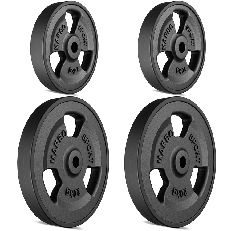 Ensemble de poids en fonte caoutchoutés Tri-grip ø30 / 31 mm | 60 kg 2 x 20 kg + 2 x 10 kg - Marbo Sport