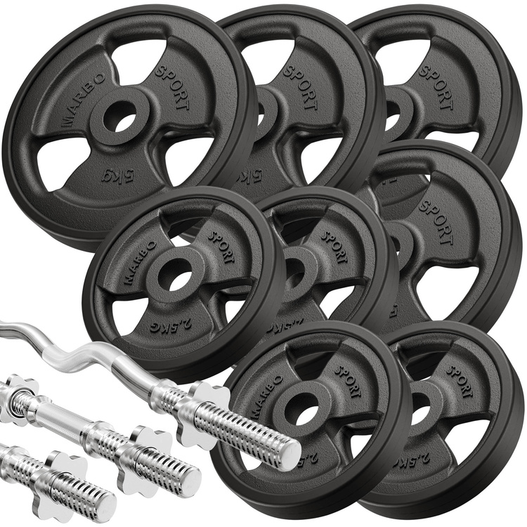 Ensemble MH1_68KG_KIER_G | Banc de musculation MH-L115 + banc à biceps MH-A101 + banc de musculation MH-A102 + kit de barres d'haltères renforcées et de disques caoutchoutés pour la musculation de 42 kg - Marbo Sport