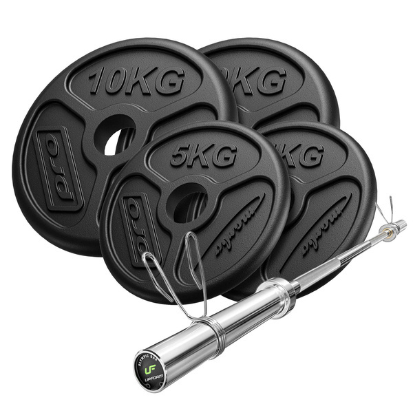 Set 45 kg | Barre d'haltère olympique 180 cm + poids en fonte olympiques 2x5kg, 2x10kg - Marbo Sport