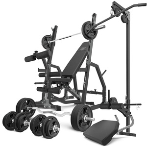 Set MS36_2.0_113KG_G | banc double face + supports avec baudrier et écartement réglable + banc à biceps + presse à jambes + kit de barres d'haltères renforcées et de disques caoutchoutés pour la musculation de 113 kg - Marbo Sport