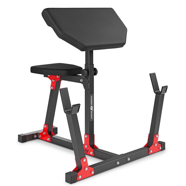 Ensemble MH9_121KG_KIER | Banc de musculation MH-L114 + supports pour barres MH-S201 + banc à biceps MH-L105 + kit de barres d'haltères renforcées et de disques pour la musculation de 83 kg - Marbo Sport