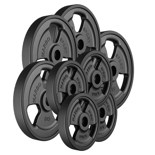 Ensemble de poids en fonte caoutchoutés Tri-grip ø30 / 31 mm | 30 kg / 4 x 5 kg + 4 x 2,5 kg - Marbo Sport