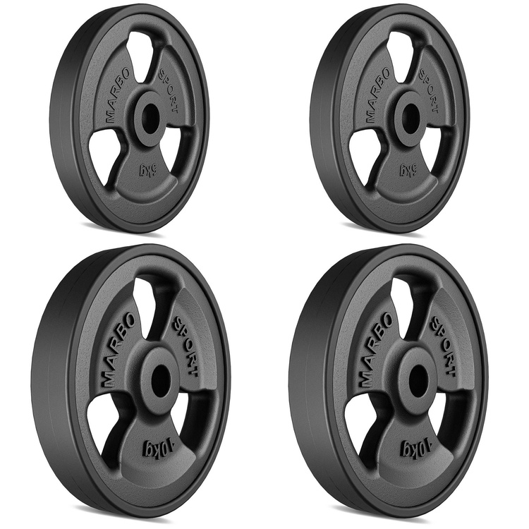 Ensemble de poids en fonte caoutchoutés Tri-grip ø30 / 31 mm | 30 kg / 2 x 10 kg + 2 x 5 kg - Marbo Sport