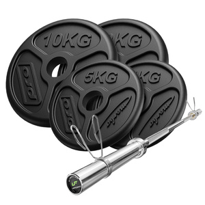 Set 45 kg | Barre d'haltère olympique 180 cm + poids en fonte olympiques 2x5kg, 2x10kg - Marbo Sport
