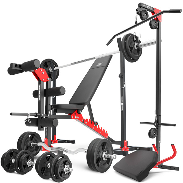 Ensemble MH25 | Banc de musculation + supports pour barres + banc à biceps + extension de jambes + poulie pour traction - Marbo Sport