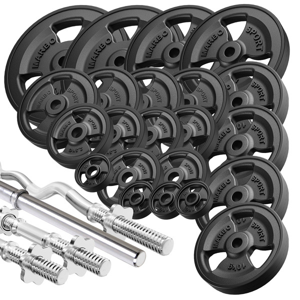 Kit de barres d'haltères renforcées et de disques caoutchoutés pour la musculation de 172 kg