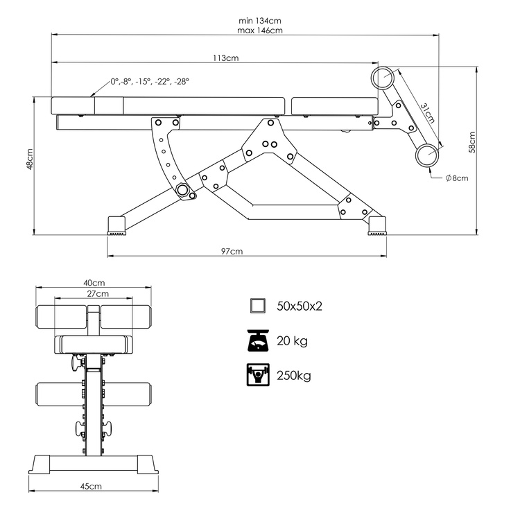 Banc Abdominaux Réglable MS-L110 2.0 - Marbo Sport