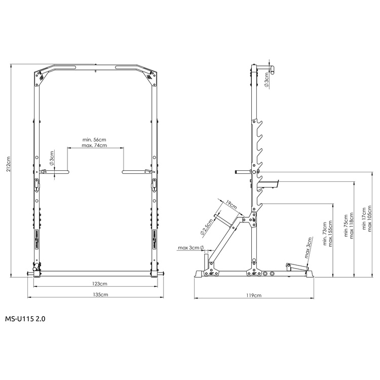 Demi Cage à Squat avec Traction et Dips MS-U115 2.0 - Marbo Sport