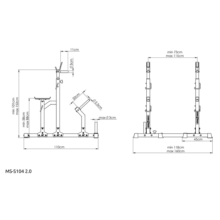 Supports Combinés pour Salle de Sport avec Sécurités MS-S104 2.0 - Marbo Sport