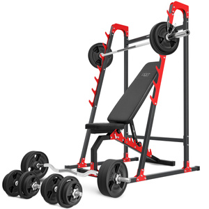 Ensemble MH8_155KG_KIER_G | Banc de musculation MH-L114 + supports pour barres MH-S204 + kit de barres d'haltères renforcées et de disques caoutchoutés pour la musculation de 113 kg - Marbo Sport