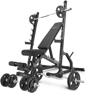 Set MS24_2.0_83KG | banc double face + supports multi-niveaux (2 pièces) + kit de barres d'haltères renforcées et de disques pour la musculation de 83 kg - Marbo Sport