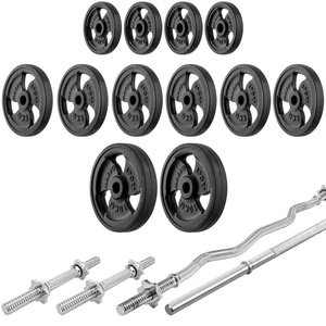 Set MS8_2.0_83KG_G | Banc d'entraînement double face réglable + supports multi-niveaux (2 pièces) + kit de barres d'haltères renforcées et de disques caoutchoutés pour la musculation de 83 kg - Marbo Sport