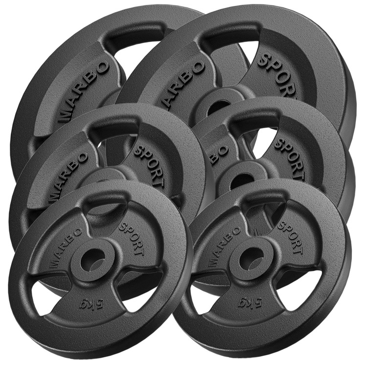 Ensemble de poids en fonte Tri-grip ø30 / 31 mm | 60 kg / 2 x 15 kg + 2 x 10 kg + 2 x 5 kg - Marbo Sport