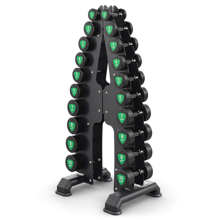 Jeu d'haltères en polyuréthane 1-10kg (par incréments de 1 kg) 110 kg + support pour haltères UR-S005 - UpForm