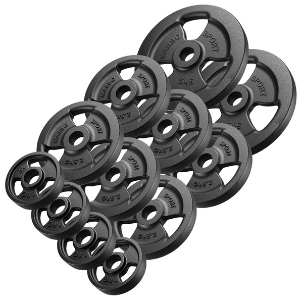Ensemble de poids en fonte Tri-grip ø30 / 31 mm | 29 kg / 2 x 5 kg + 6 x 2,5 kg + 4 x 1 kg - Marbo Sport