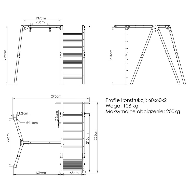 Espalier Gymnastique Premium avec Balançoire MO-016 + MO-017 - Marbo Sport