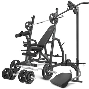 Set MS36_2.0_83KG | banc double face + supports avec baudrier et écartement réglable + banc à biceps + presse à jambes + kit de barres d'haltères renforcées et de disques pour la musculation de 83 kg - Marbo Sport