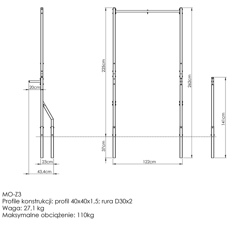 Barre de Traction Extérieure avec Support Sac et Dips Courtes MO-Z3 - Marbo Sport