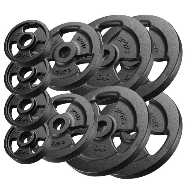 Ensemble de poids en fonte Tri-grip ø30 / 31 mm | 29 kg / 4 x 5 kg + 2 x 2,5 kg + 4 x 1 kg