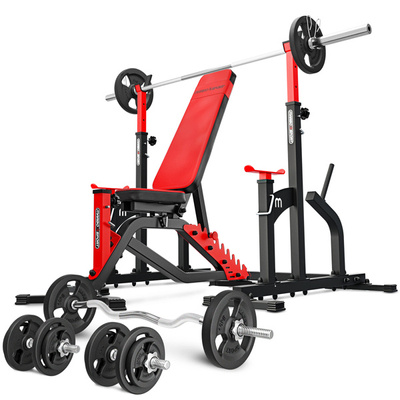 Ensemble MS2_140KG_KIER | Banc de musculation MS-L101 + supports pour barre MS-S104 + Kit de barres d'haltères renforcées et de disques pour la musculation de 83 kg - Marbo Sport